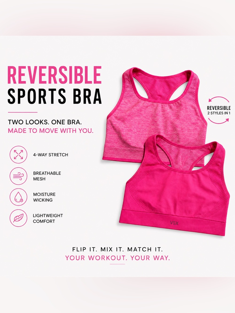 Victoria's Secret VSX | Reversible Racerback Seamless Sports Bra Hot Pink Small